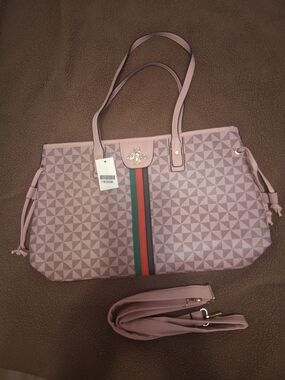 Blush Pink Geometric Shoulder Tote with Center Stripe